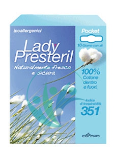 Lady Presteril Linea Pocket Assorbente Puro Cotone 10 Assorbenti Giorno con Ali